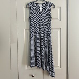 Soma Dress Sz XS Soft Jersey Maritime Stocking Stripe Asymmetrical Hem Midi NWT